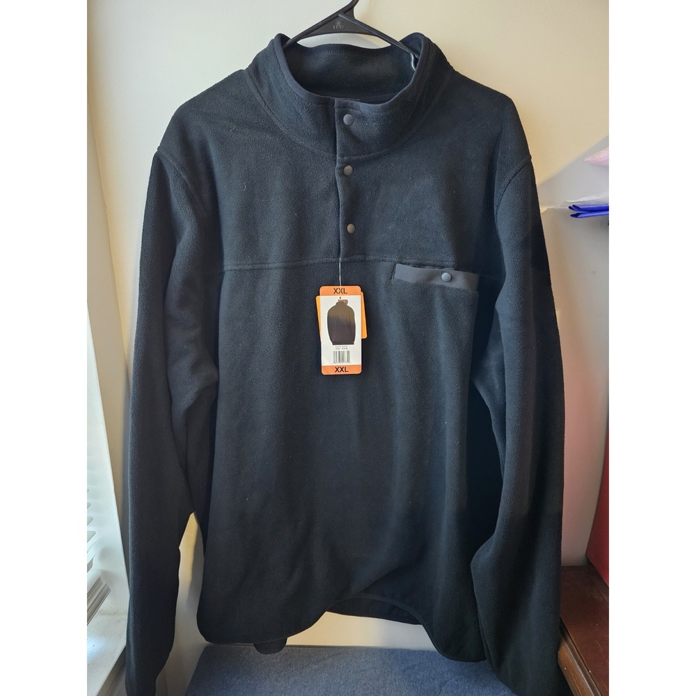 32 Degrees HEAT Men's Fleece Pullover Sweater Black XXL Snap Collar Warm‎ Winter